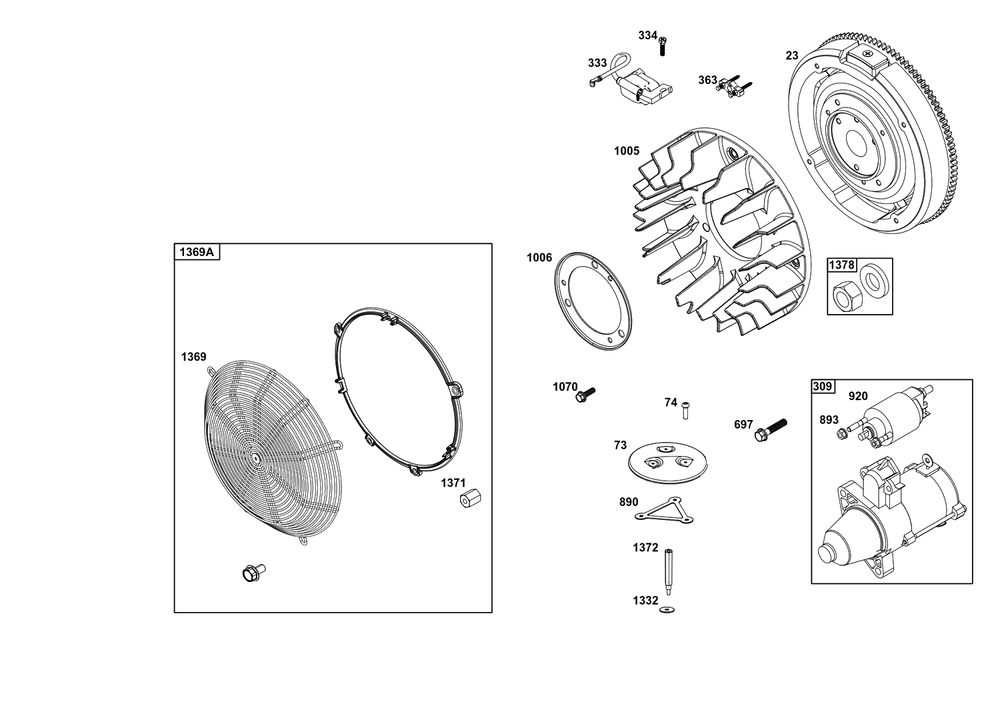 Flywheel, Ignition, And Starter Group Diagram and Parts List for 611477-1247-J1  Briggs and Stratton Engine